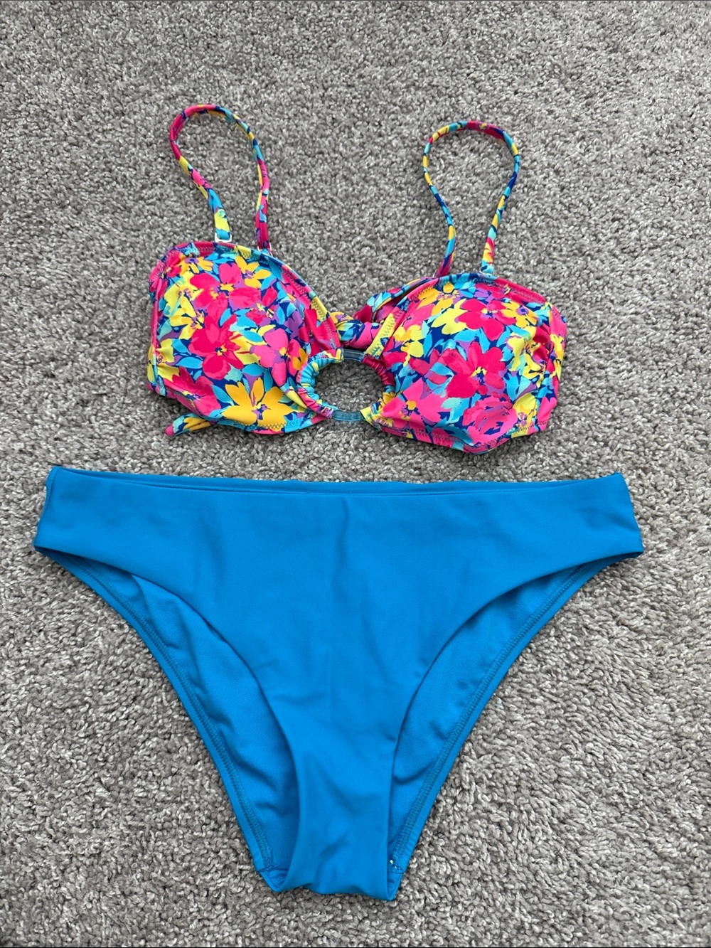 wild fable Floral Pink Yellow Blue Ring-Front Bikini Set